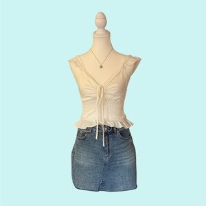 White Ruched Top With Cutout